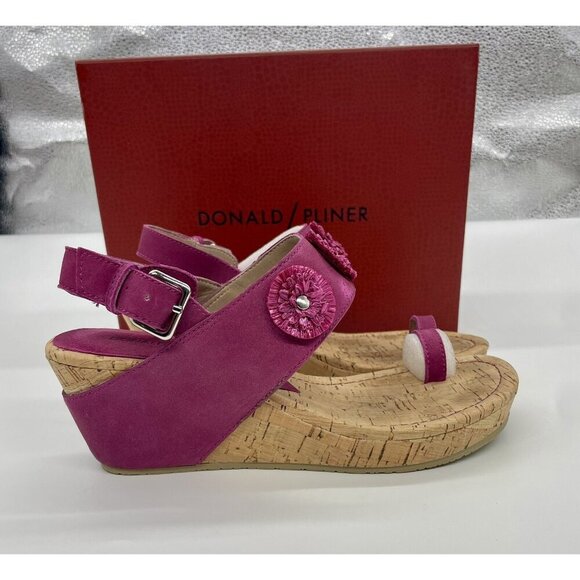 Donald Pilner Gilly Wedge Comfort Cork Sz 9 B Beach Travel Suede Casual Sandals - Picture 1 of 6